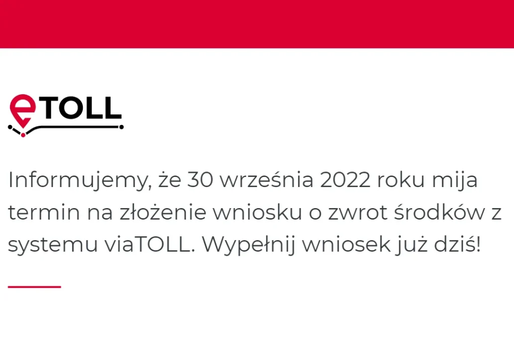 eTOLL – do 30 września 2022 możliwy zwrot za viaTOLL – przypomnienie