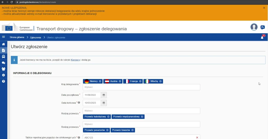 Zbiorcze zgłoszenia delegowanych kierowców – nowa funkcja w IMI