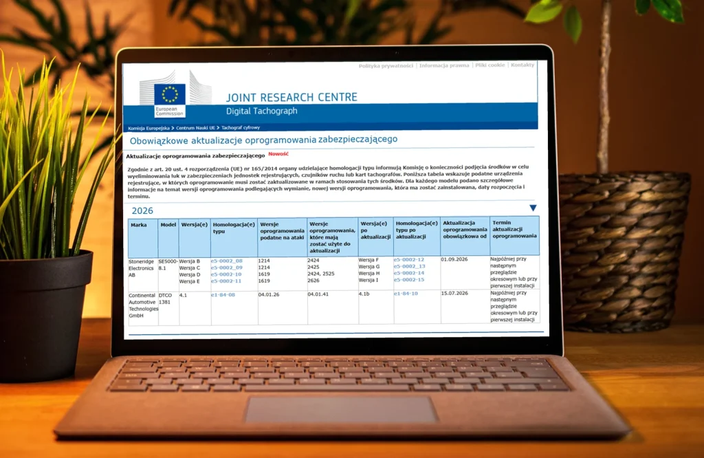 Obowiązkowe aktualizacje oprogramowania tachografów G2V2 podczas kalibracji – Oficjalne potwierdzenie i terminy