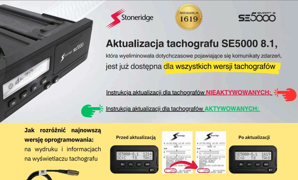 Aktualizacja dla najnowszych tachografów Stoneridge SE5000 smart 2 poprawiająca błędy